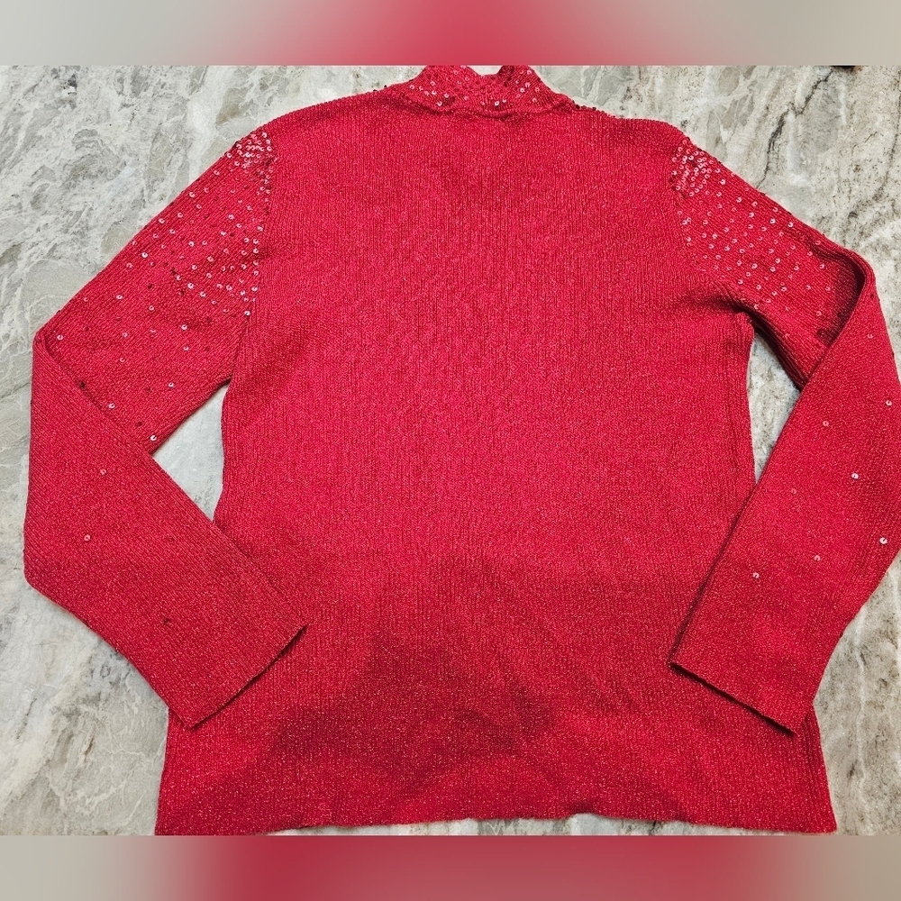 Red Sequin Sparkle Sweater Women’s Ribbed Metallic Knit Holiday Party Top M - Picture 8 of 10